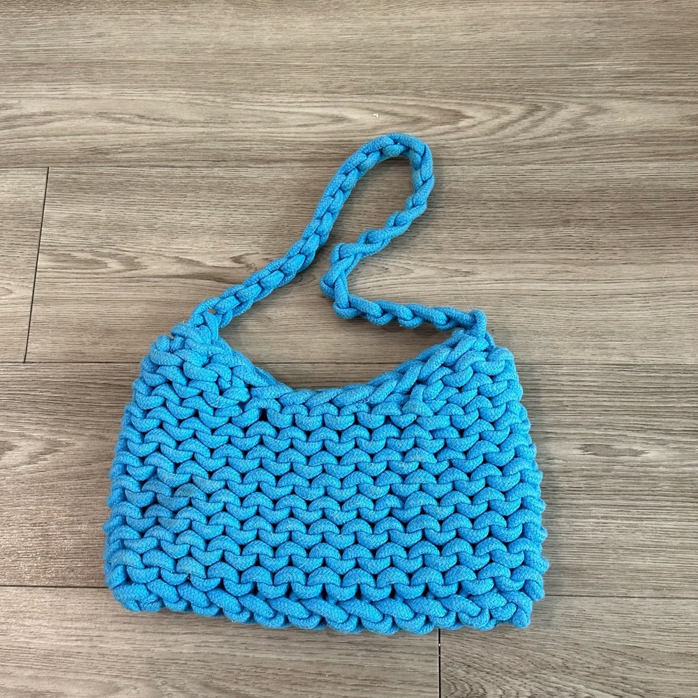 Knit Blue Crochet Shoulder Bag - Women's Fashion Accessory